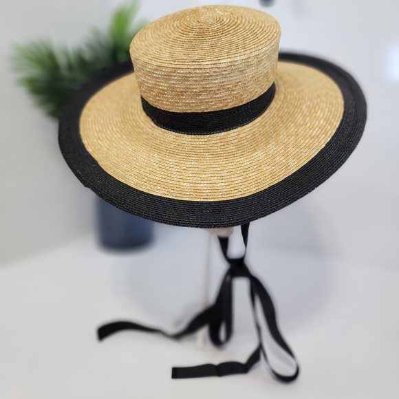 Behida Dolic Accessories - Behida Dolic Millinery Flat Top Straw Boater Sun Hat